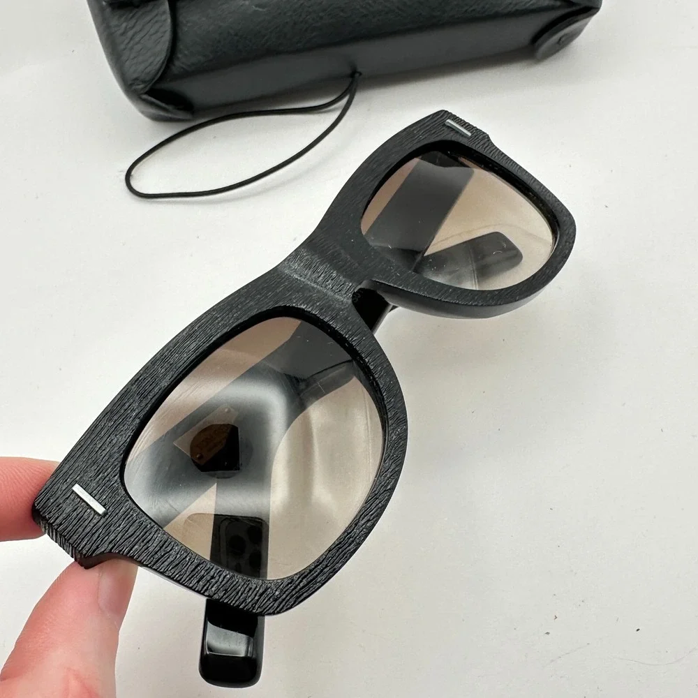 Tom REBL TRS04 S01 Wood Grain Oversized Sunglasses Black With Leather Case Italy